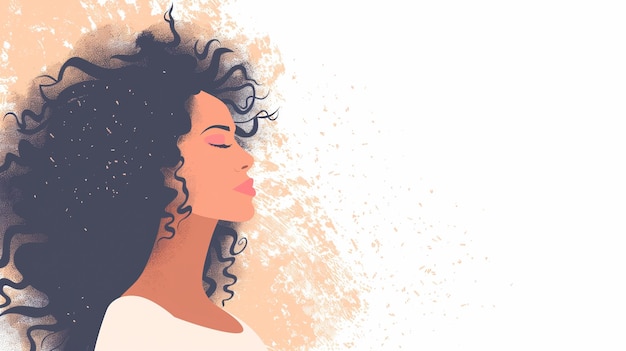 Photo drawing of a curly haired woman in profile on pastel background with copy space generative ai