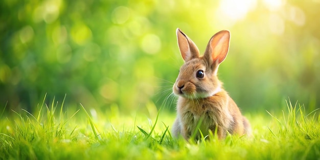 Drawing of a cute rabbit sitting in the green grass rabbit cute sitting grasswildlife fluffy nature outdoors hare