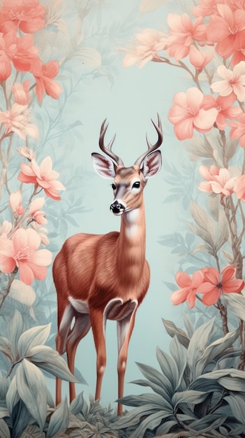 Drawing of deer flower wildlife animal