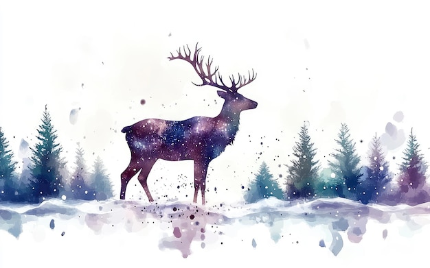 Photo a drawing of a deer with a purple background