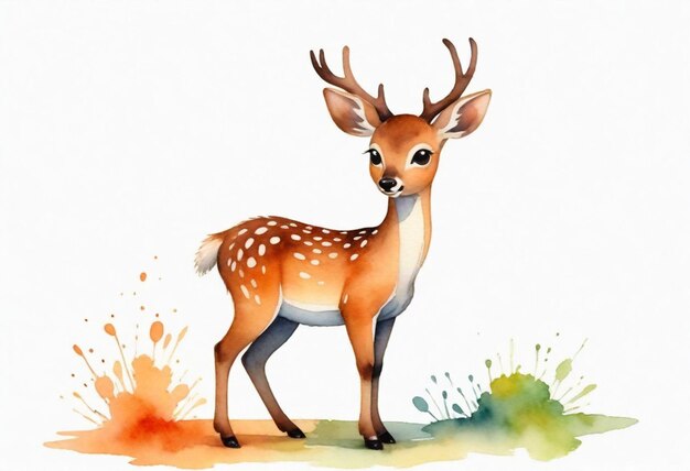 Photo a drawing of a deer with a watercolor background