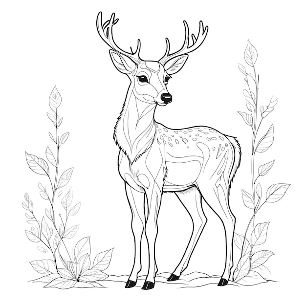 A drawing of a deer with a white 4k background