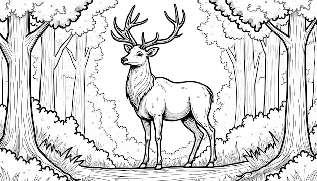 Photo a drawing of a deer with a white background with trees in the background