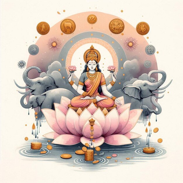 Photo a drawing of a deity with a lotus flower and the words god bless