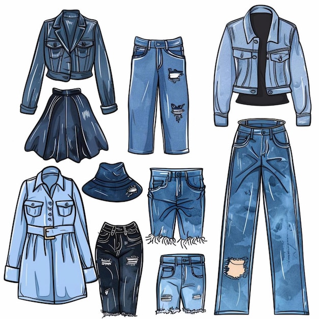 Photo a drawing of a denim jacket collection