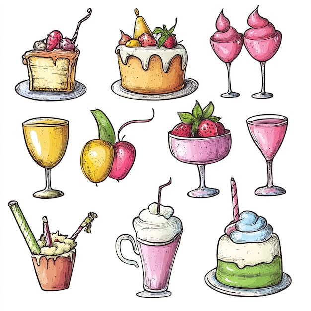 Photo a drawing of different drinks including a variety of drinks