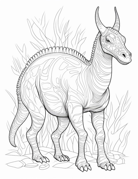 a drawing of a dinosaur with a long neck and horns generative ai