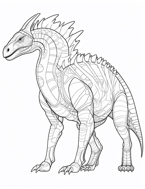 a drawing of a dinosaur with a long neck and large teeth generative ai