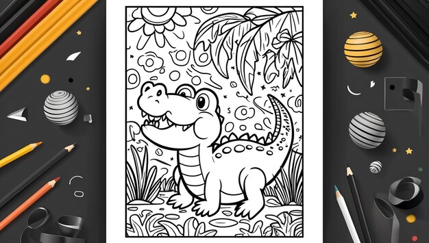 Photo a drawing of a dinosaur with a pencil in the background