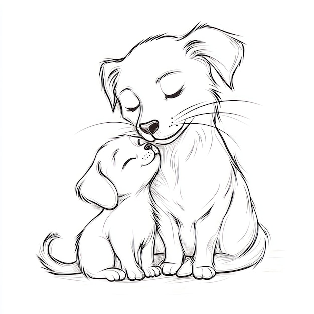 Photo a drawing of a dog and a cat with their paw on a small dog