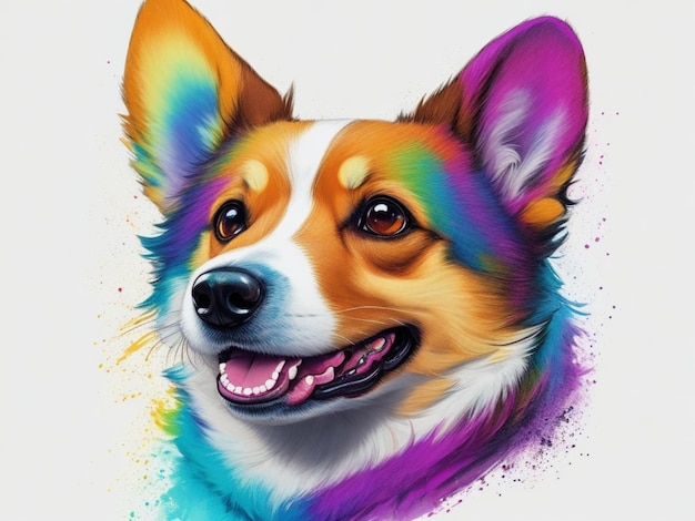 Drawing dog corgi splatter paint watercolor AI GENERATED