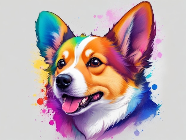 Drawing dog corgi splatter paint watercolor AI GENERATED