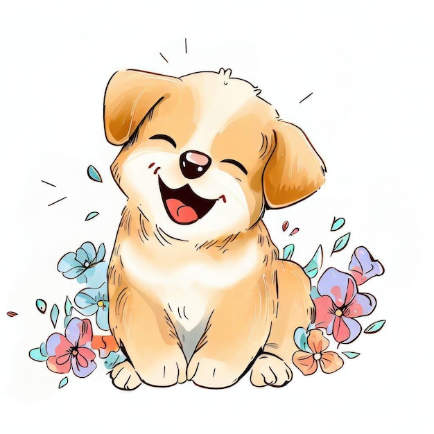 A drawing of a dog that is laughing and has the word dog on it.