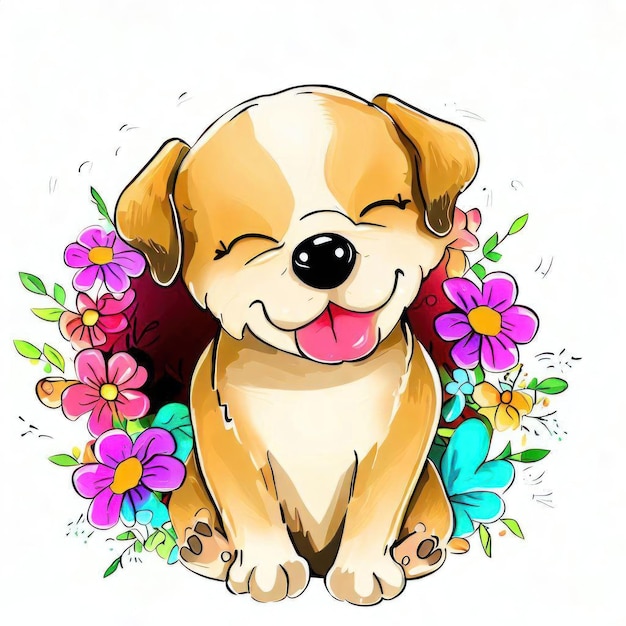 A drawing of a dog that is smiling and has the word dog on it.