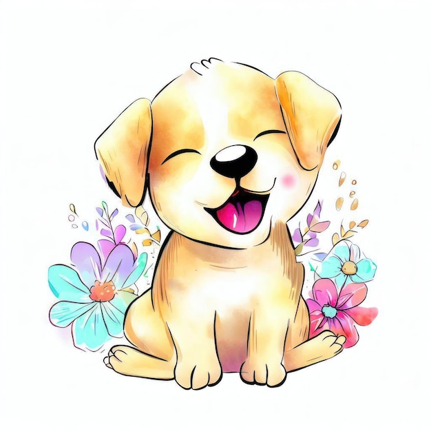 A drawing of a dog that says'happy dog'on it