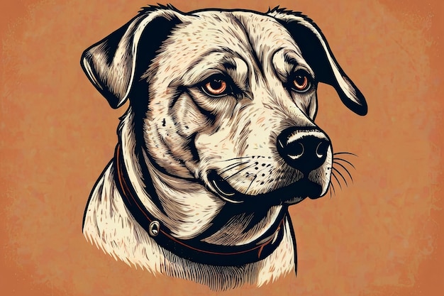 a drawing of a dog with a black face and a white line through the top