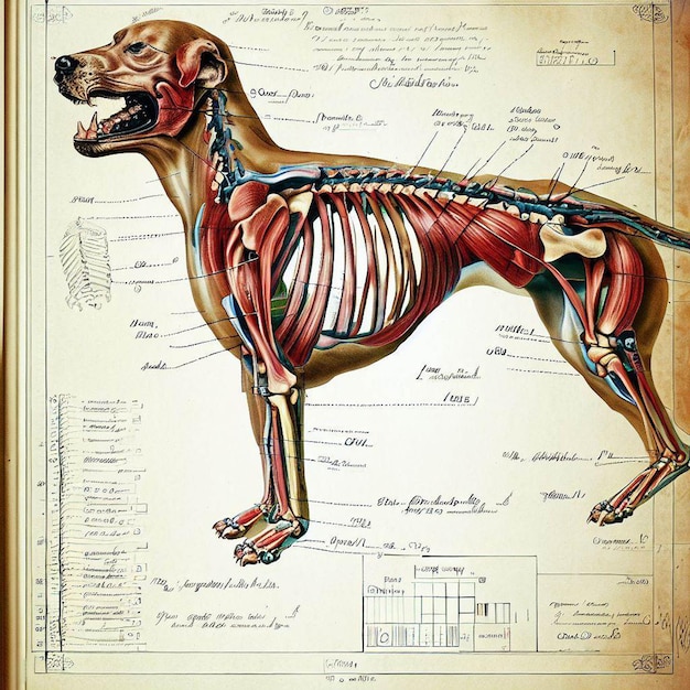 Photo a drawing of a dog with the bones