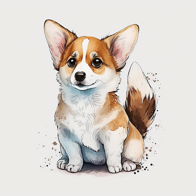 A drawing of a dog with a brown corgi on it.