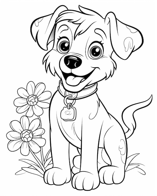 Photo a drawing of a dog with a flower in it