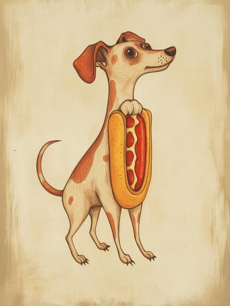 Photo a drawing of a dog with a hot dog inside of it