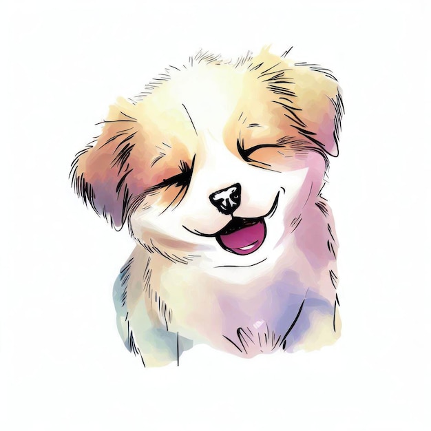 A drawing of a dog with its eyes closed and the word puppy on it.