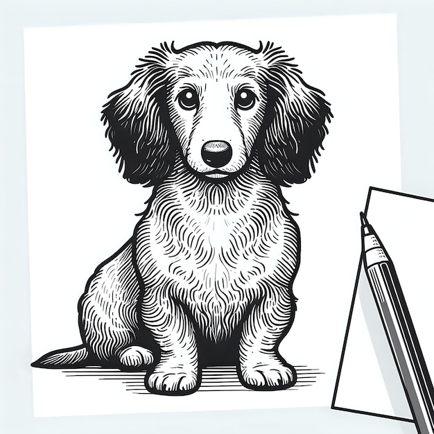 a drawing of a dog with a pencil in it