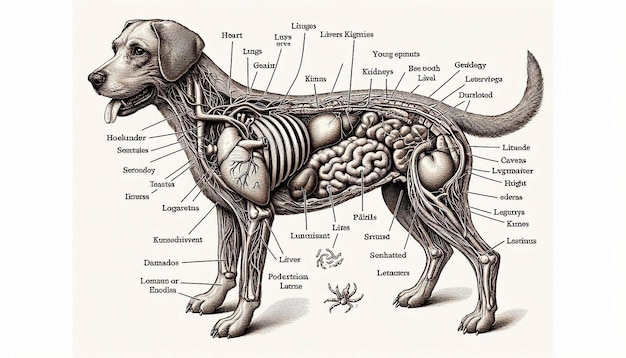 Photo a drawing of a dog with the skeleton of a spider