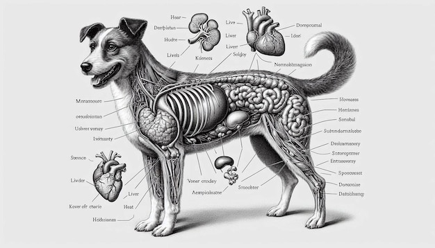 Photo a drawing of a dog with the word human anatomy on it