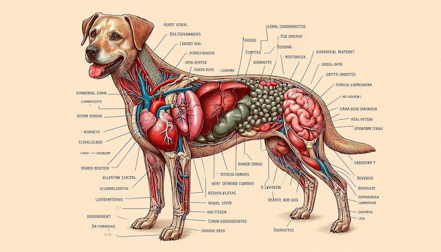 Photo a drawing of a dog with the word human anatomy on it