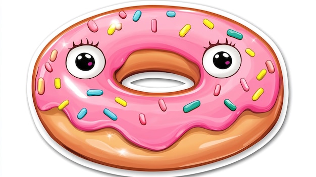 a drawing of a donut with a pink frosting and a donut with the mouth open