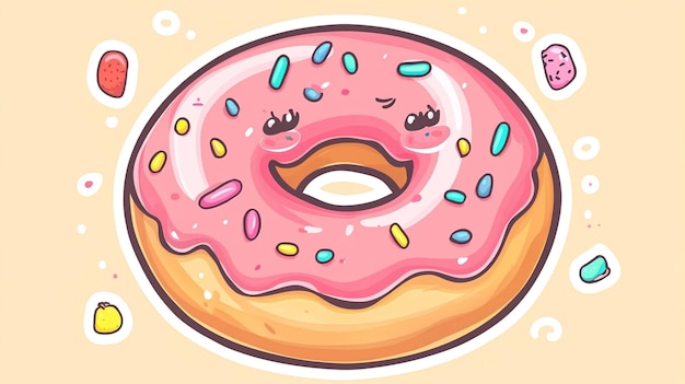 a drawing of a donut with pink frosting and sprinkles