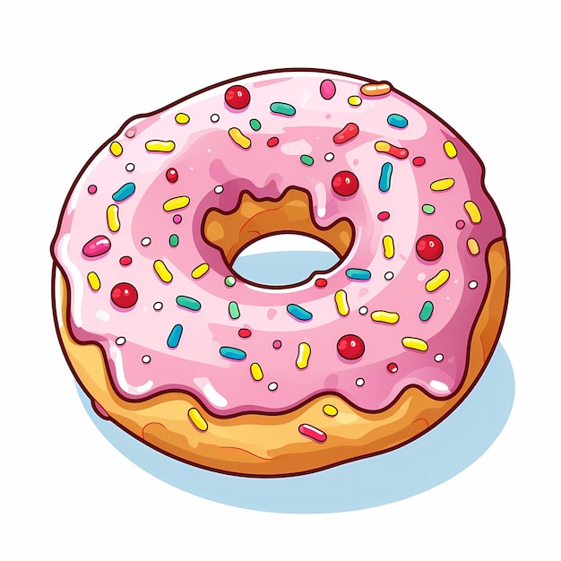 Photo a drawing of a donut with pink icing and sprinkles