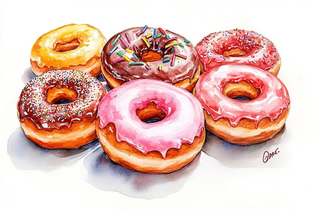 a drawing of donuts with different colored sprinkles