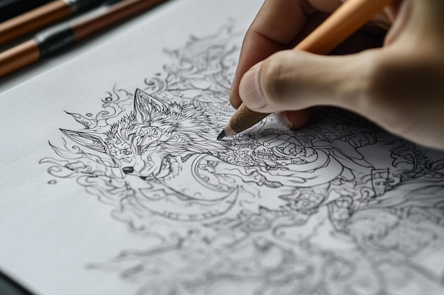 Photo a drawing of a dragon is drawn on a piece of paper