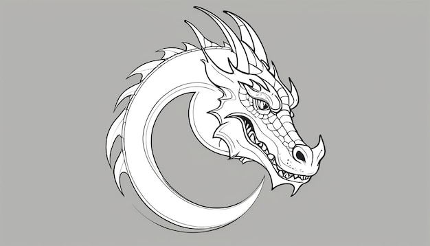 a drawing of a dragon with a gray background