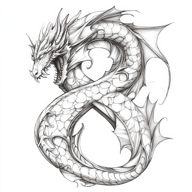 Photo a drawing of a dragon with a white background