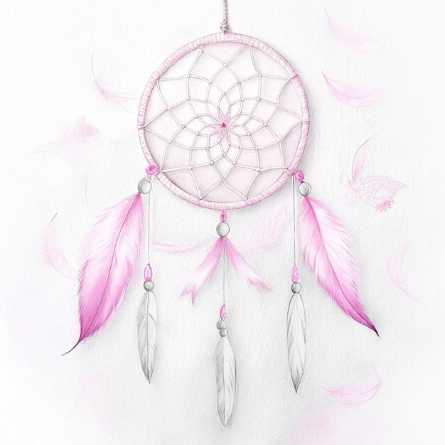 Photo a drawing of a dream catcher with feathers and a dream catcher