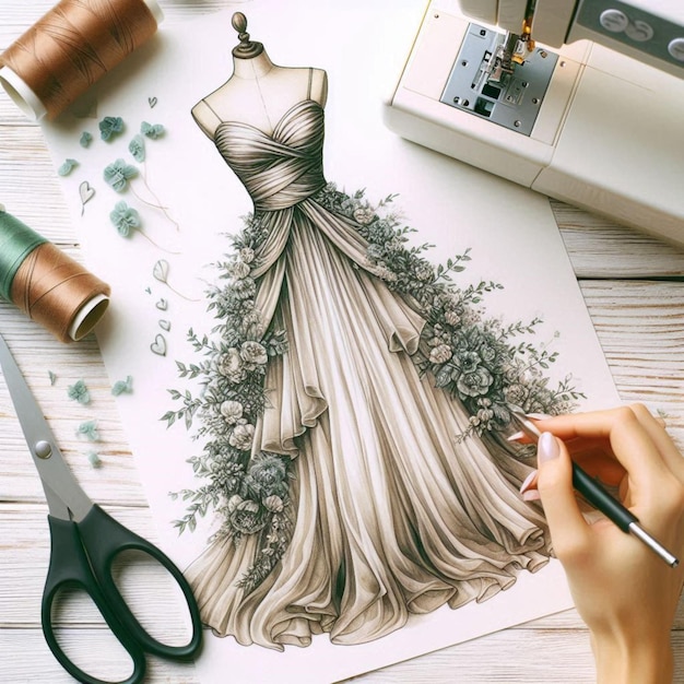 Photo a drawing of a dress that has the word bride on it