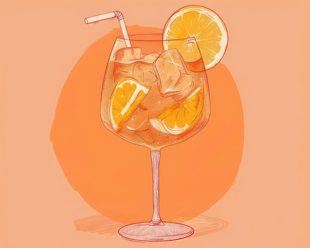 Photo a drawing of a drink with a straw in it