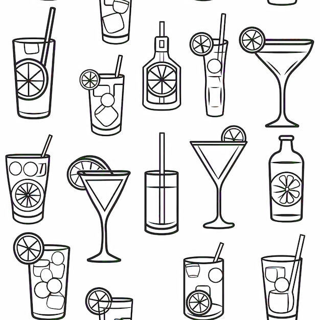 Photo a drawing of drinks and cocktails with a line of lemons