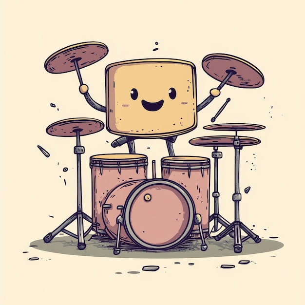 Photo a drawing of a drum set with a smiley face on the front