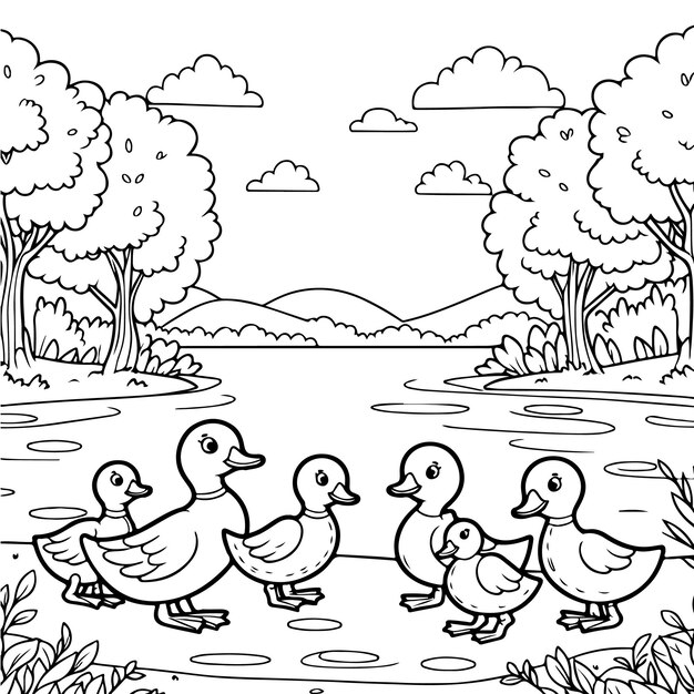 Photo a drawing of a duck and her ducklings