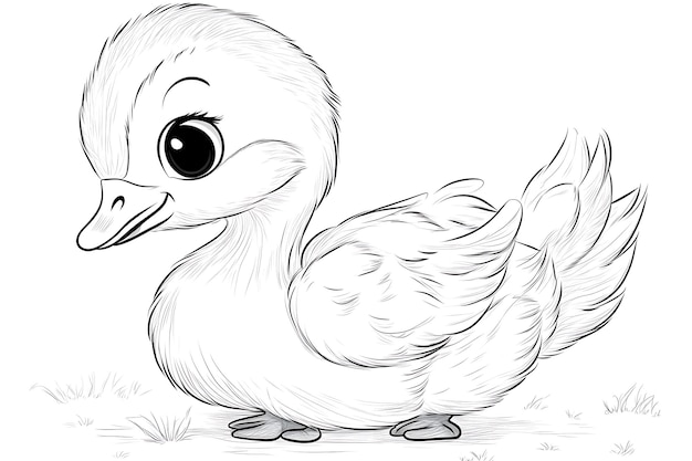 a drawing of a duck with a black beak and eyes