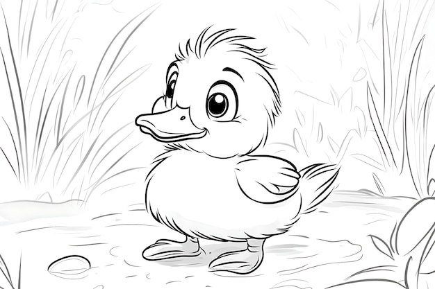 a drawing of a duck with a black and white background