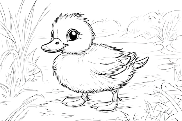 a drawing of a duck with a black and white background