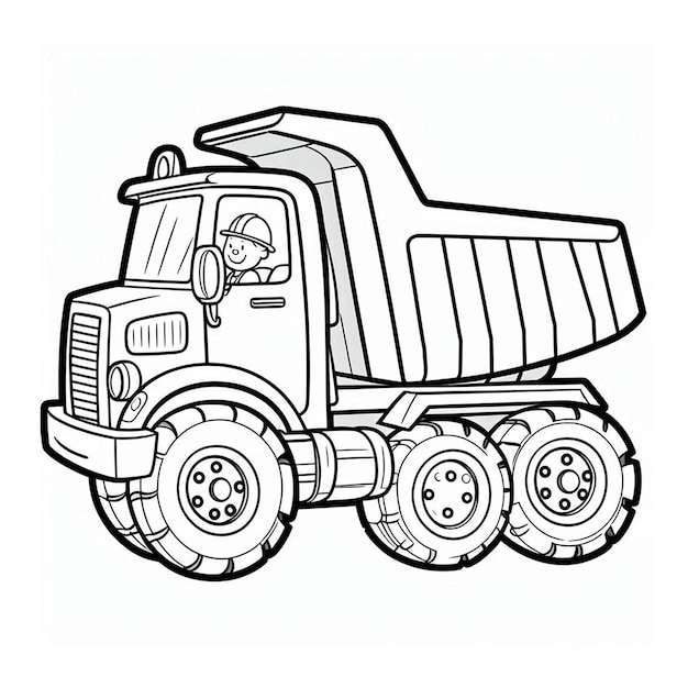 Photo a drawing of a dump truck with a black and white drawing of a dump truck