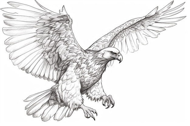 A drawing of an eagle with wings spread