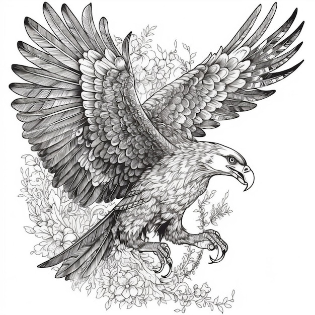 A drawing of an eagle with the word eagle on it