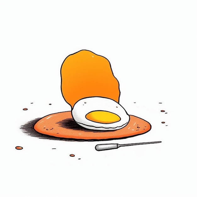 a drawing of an egg on a plate with a saucer on it