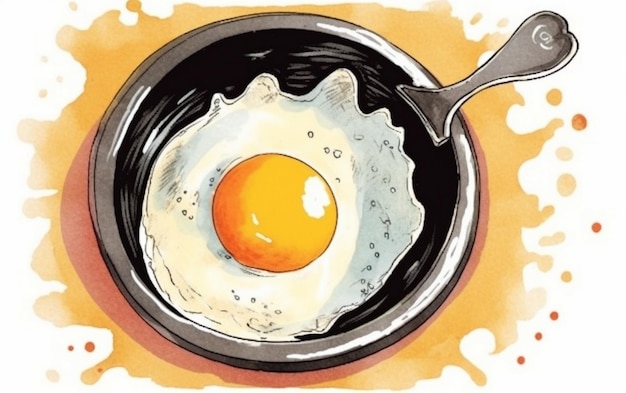 Photo a drawing of an egg on a plate with a saucer on it